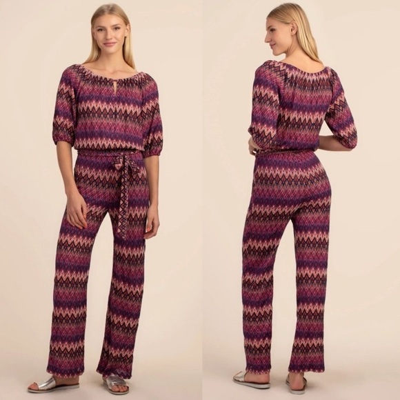 New Trina Turk Jet Set Jungle Exploration Chevron Stripe Drawstring Jumpsuit XS - Picture 1 of 16